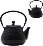 20.3oz Small Cast Iron Teapot, SECHUDO Tea Kettle for Stovetop Safe Coated with Enameled Interior, Japanese Style Tea Pot with Stainless Steel Infuser for Loose Tea (Black Gerbera Pattern) - Image 8