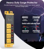 CCCEI CCCEI 2PCS Heavy Duty Power Strip Surge Protector 20 AMP Individual Switches. 15FT 12 Gauge Extension Cord with Multiple Outlets. Garage, Shop, Industrial Wall Mount Electric Extender, Yellow. - Image 3