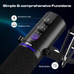 PUPGSIS Podcast Dynamic Microphone, XLR/USB Recording PC Microphones for Broadcast, Podcast, Recording, Gaming & Streaming, Studio Mic with Mute, Headphone Jack, Monitoring Volume Control, Windscreen - Image 4