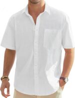 J.VER Men's Linen Short Sleeve Shirts Cotton Casual Lightweight Button Down Shirt Beach Vacation Summer Tops with Pocket - Image 2
