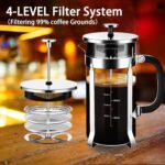 French Press Coffee Maker 304 Stainless Steel Coffee Press,with 4 Filters System, Heat Resistant Thickness Borosilicate French Press Glass, BPA-Free Brewed Tea Pot Coffee Plunger(Copper 12oz) - Image 3