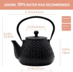 20.3oz Small Cast Iron Teapot, SECHUDO Tea Kettle for Stovetop Safe Coated with Enameled Interior, Japanese Style Tea Pot with Stainless Steel Infuser for Loose Tea (Black Gerbera Pattern) - Image 7