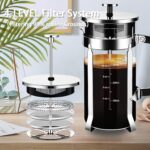 French Press Coffee Maker 304 Stainless Steel Coffee Press,with 4 Filters System, Heat Resistant Thickness Borosilicate French Press Glass, BPA-Free Brewed Tea Pot Coffee Plunger(Copper 12oz) - Image 8