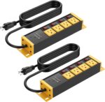 CCCEI CCCEI 2PCS Heavy Duty Power Strip Surge Protector 20 AMP Individual Switches. 15FT 12 Gauge Extension Cord with Multiple Outlets. Garage, Shop, Industrial Wall Mount Electric Extender, Yellow. - Image 2