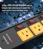 CCCEI CCCEI 2PCS Heavy Duty Power Strip Surge Protector 20 AMP Individual Switches. 15FT 12 Gauge Extension Cord with Multiple Outlets. Garage, Shop, Industrial Wall Mount Electric Extender, Yellow. - Image 5