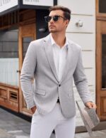 COOFANDY Men's Tweed Herringbone Blazer One Button Casual Sports Coats Slim Fit Suit Jackets Formal Dress Blazers - Image 4