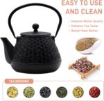 20.3oz Small Cast Iron Teapot, SECHUDO Tea Kettle for Stovetop Safe Coated with Enameled Interior, Japanese Style Tea Pot with Stainless Steel Infuser for Loose Tea (Black Gerbera Pattern) - Image 5