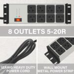 CCCEI 2PCS Heavy Duty Power Strip Surge Protector 20 AMP, 8 Outlets 12 Gauge Industrial Shop Garage Metal Multiple Outlets, 6 FT Extension Cord 5-15P Adapter High Amp 6-20R T-Slot 20a for Appliance - Image 4