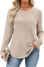 WIHOLL Long Sleeve Shirts for Women Waffle Knit Trendy Fall Fashion 2025 Dressy Casual Blouses Teacher Outfits - Image 3