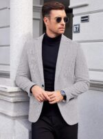 COOFANDY Men's Tweed Herringbone Blazer One Button Casual Sports Coats Slim Fit Suit Jackets Formal Dress Blazers - Image 5